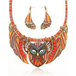 Gold Owl BOHO Jewelry Sets for Women Boho Tribal Retro Statement Choker Necklace